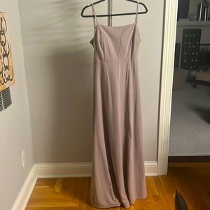 Burst grey brides maid / prom dress tan cream color